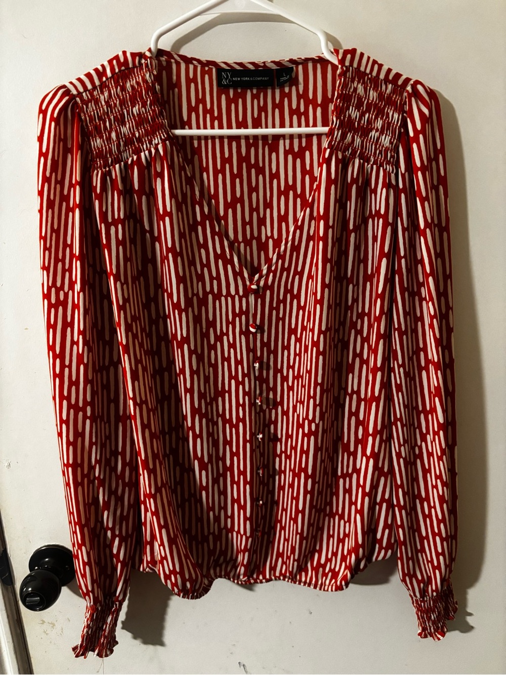 Orange Patterned Long-Sleeve Blouse